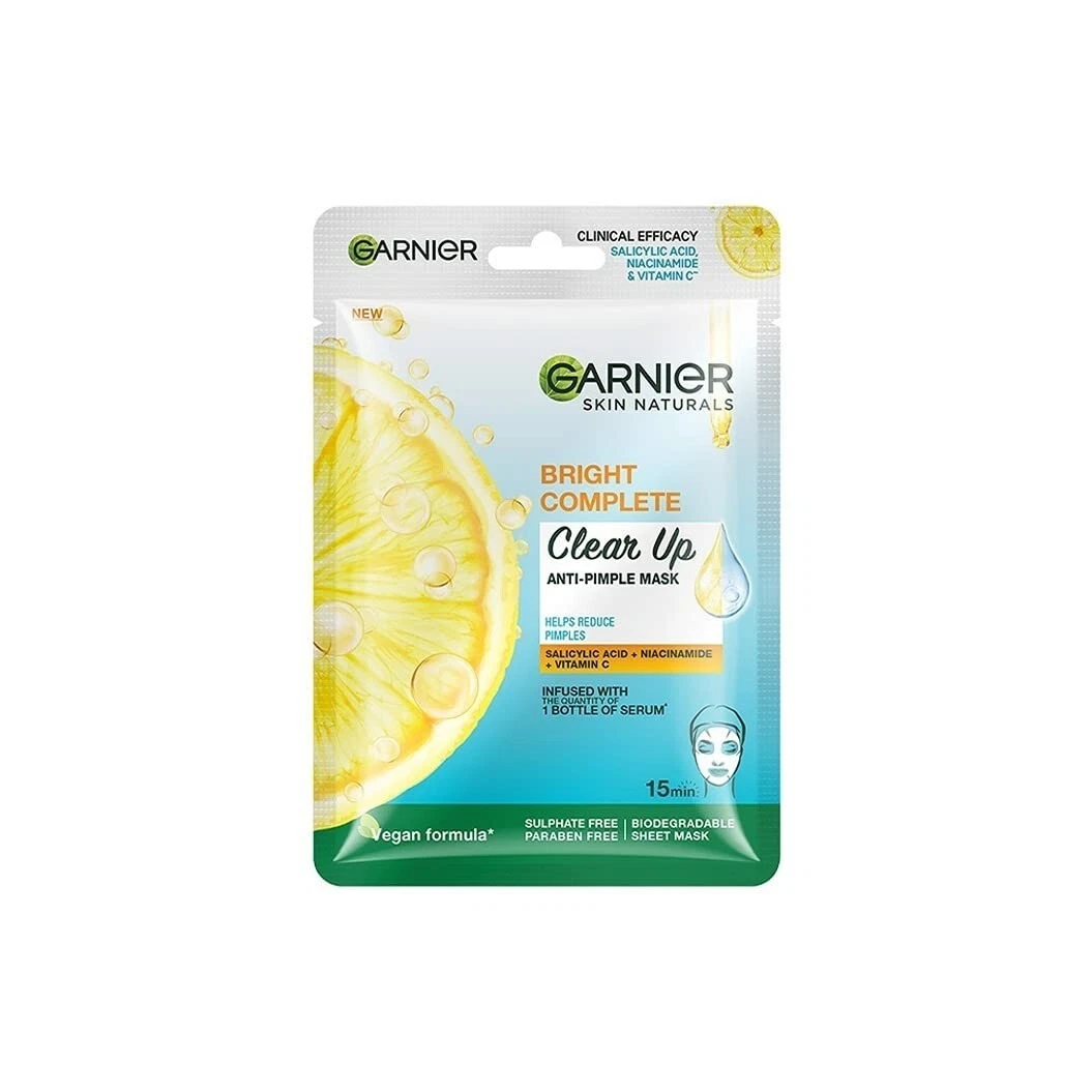 Garnier Bright Complete Anti Pimple Sheet Mask For Clear, Hydrated Glowing Skin