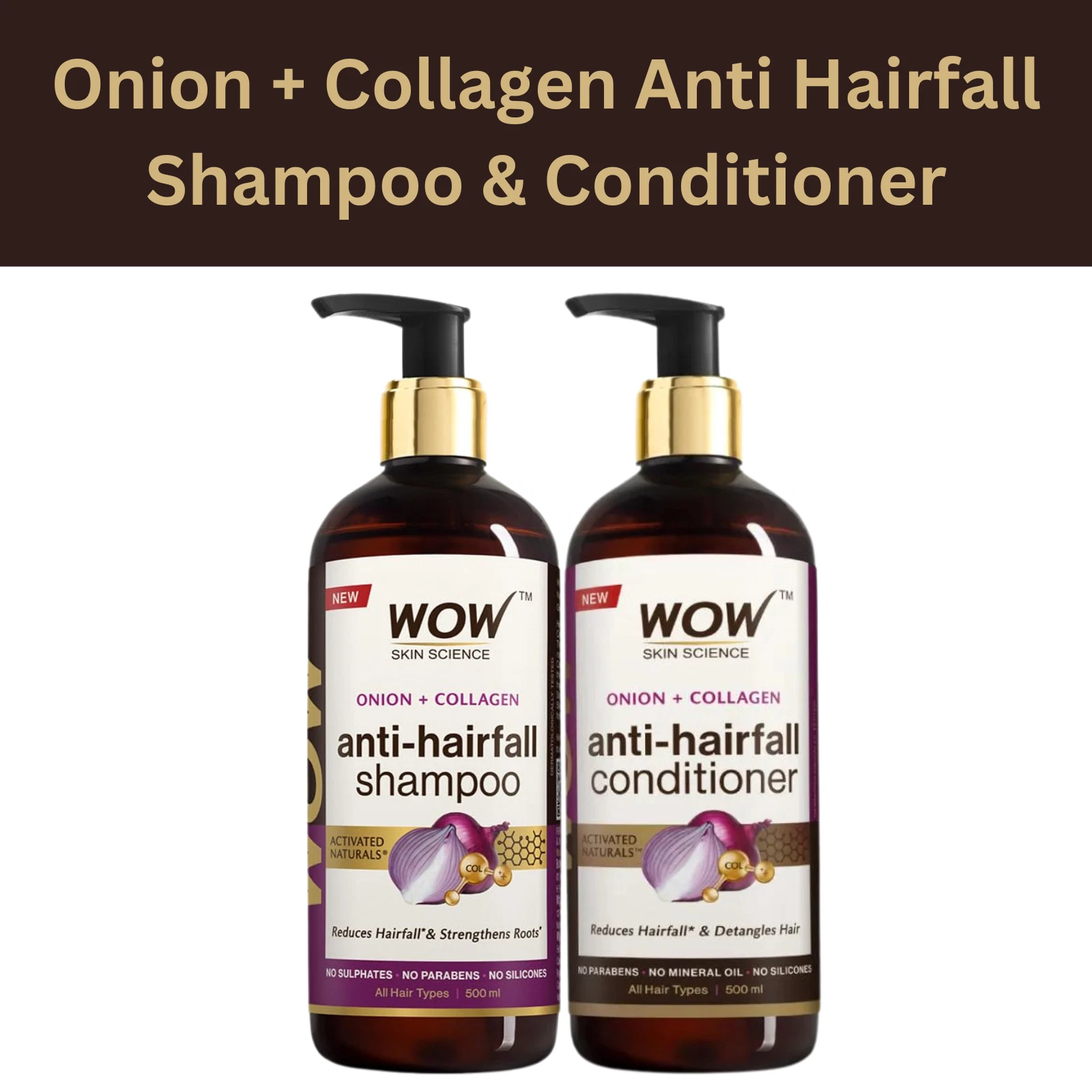 WOW Skin Science Red Onion Black Seed Oil Shampoo 500ml and Conditioner 500ml