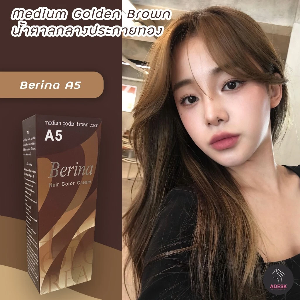 Berina Hair Color Cream A5 Hair Color Medium Golden Brown for Women & Men 60ML