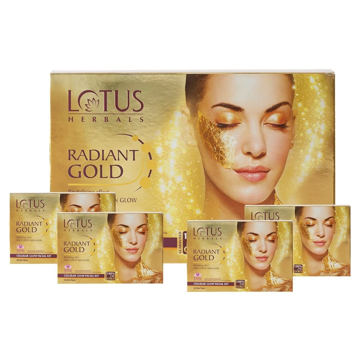 Lotus Herbals Radiant Gold Facial Kit for instant glow with 24K Gold 37gX4 Kits