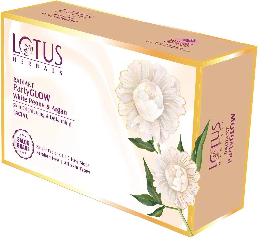 Lotus Herbals Radiant PartyGLOW White Peony & Argan Oil Detanning Facial Kit 57g
