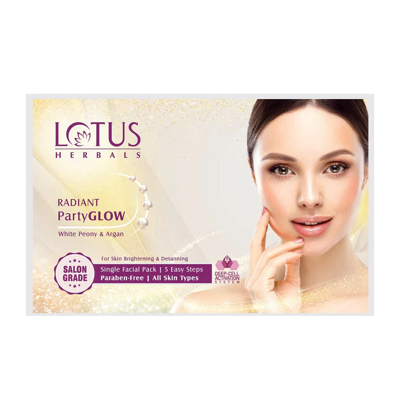 Lotus Herbals Radiant PartyGLOW White Peony & Argan Oil Detanning Facial Kit 57g
