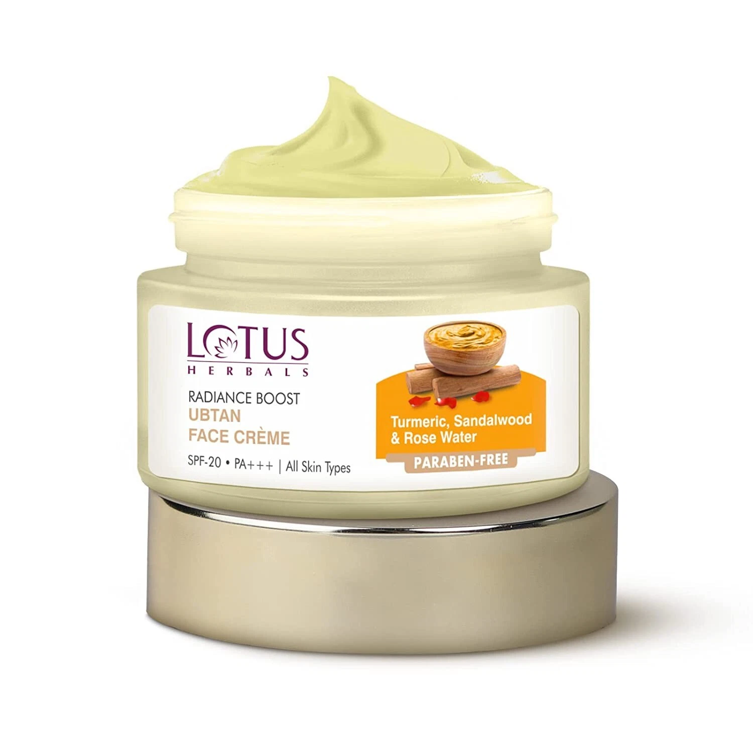 Lotus Herbals Radiance Boost Ubtan Face Cream SPF 20 Reducing Dark Spots 50g