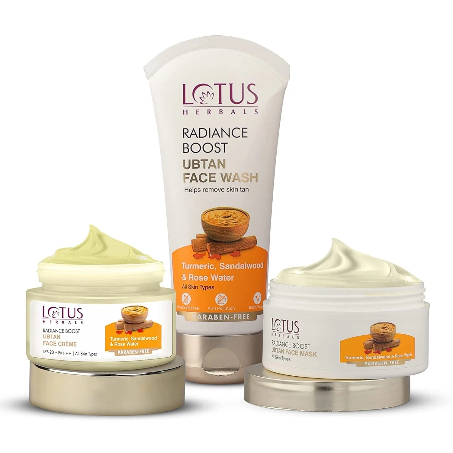 Lotus Herbals Radiance Boost Ubtan Face Cream SPF 20 Face Wash | Face Mask 100g