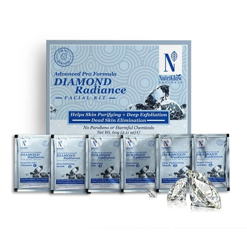NutriGlow NATURAL'S Diamond Radiance Facial Kit for Acne & Spot Free Skin - 60gm