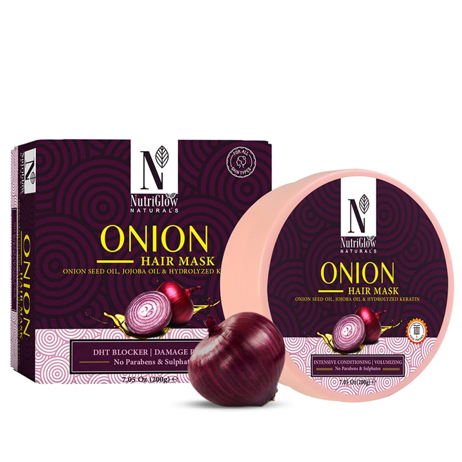 NutriGlow Onion Hair Mask Deep Conditioner Treatment For Dry Damaged Hair 200g