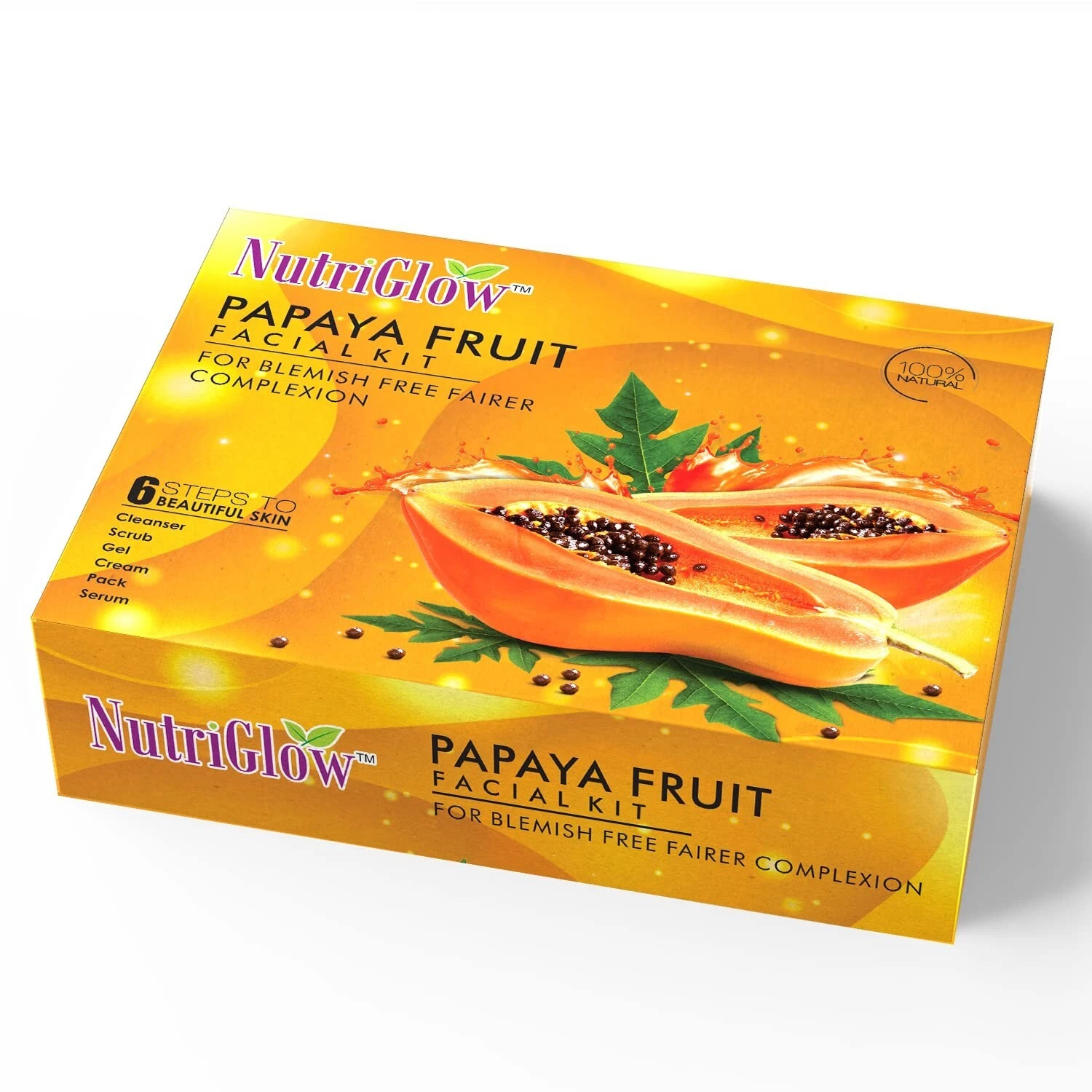 NutriGlow Papaya Fruit Facial Kit for Men, Women for Glowing Skin 250 gm + 10 ml