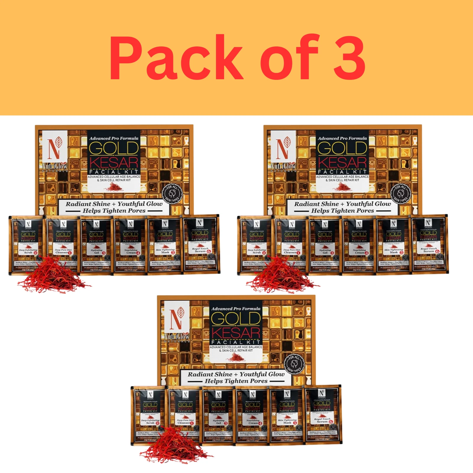 NutriGlow NATURAL'S Advanced Pro Formula Gold Kesar Facial Kit for Glowing 60gm