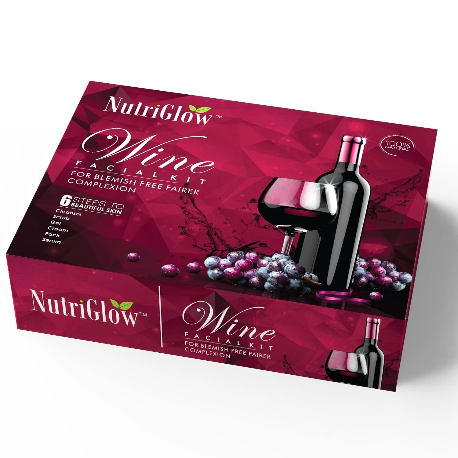 NutriGlow Wine Facial Kit For Radiant Glow, All Skin Types - 250g +10ml