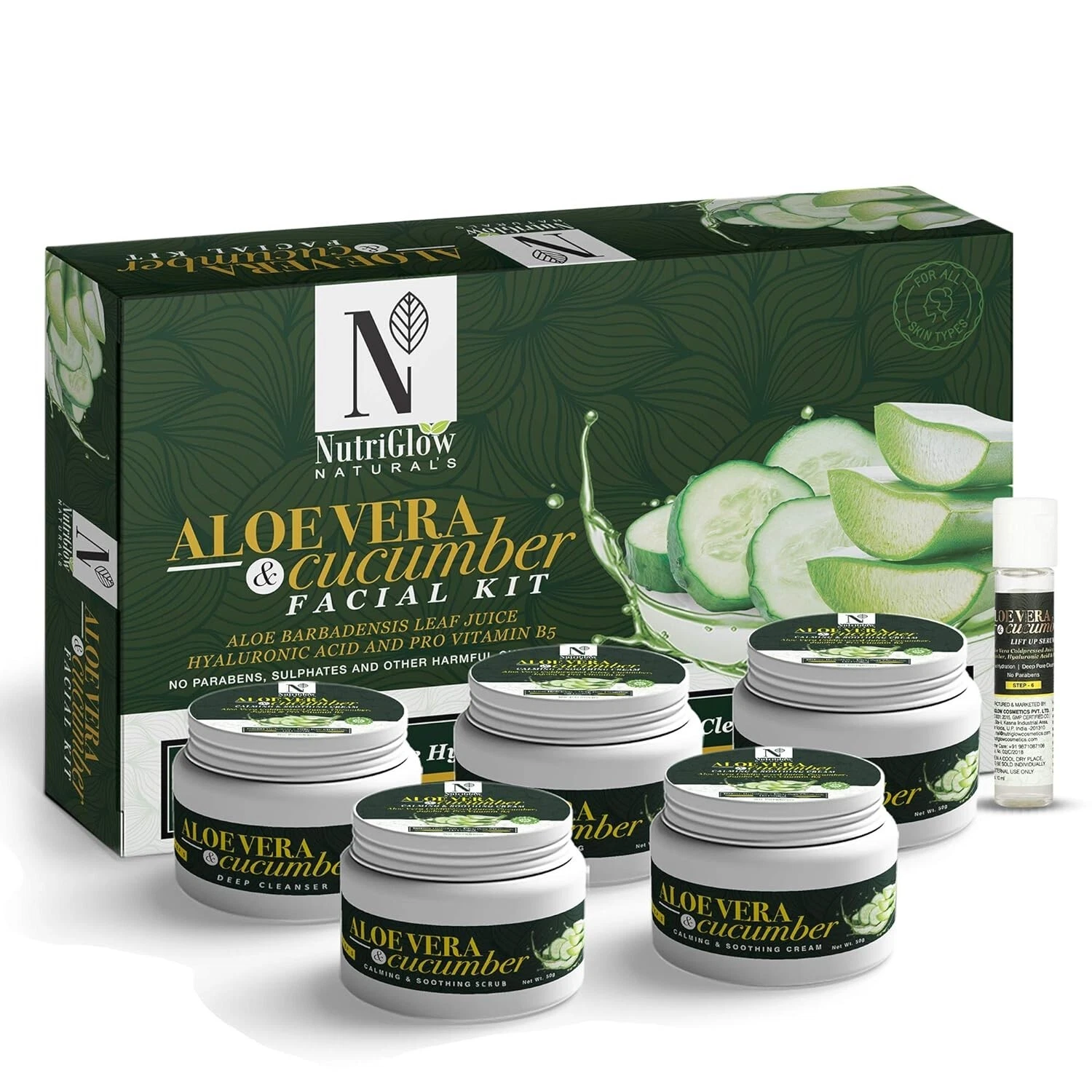 NUTRIGLOW NATURAL'S ALOE VERA CUCUMBER FACIAL KIT WITH HYALURONIC ACID - 260gm