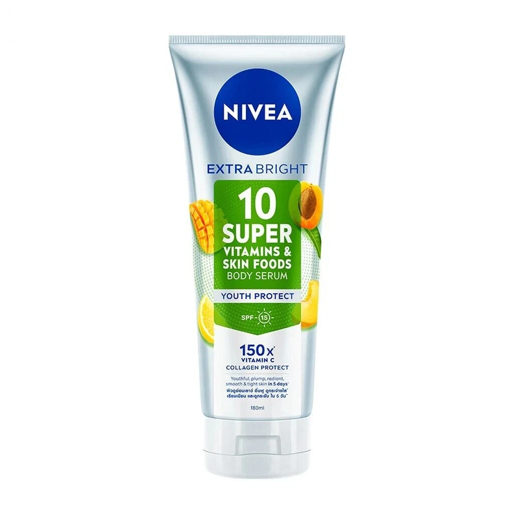 NIVEA Extra Bright 10 Super Vitamins Skin Foods Body Serum Youth Protect 320ml