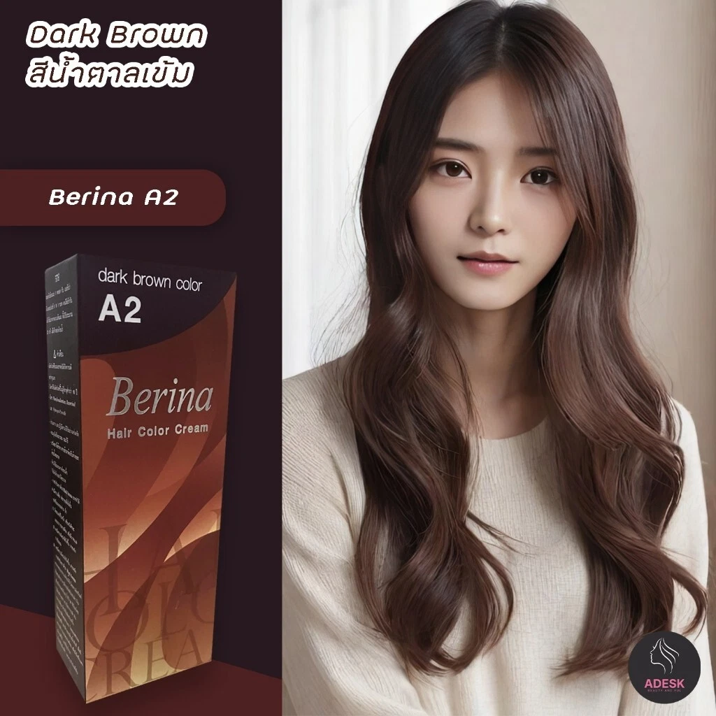 Berina Best Hair Dye Color Cream A2 Dark Brown Long Lasting Permanent 60ml