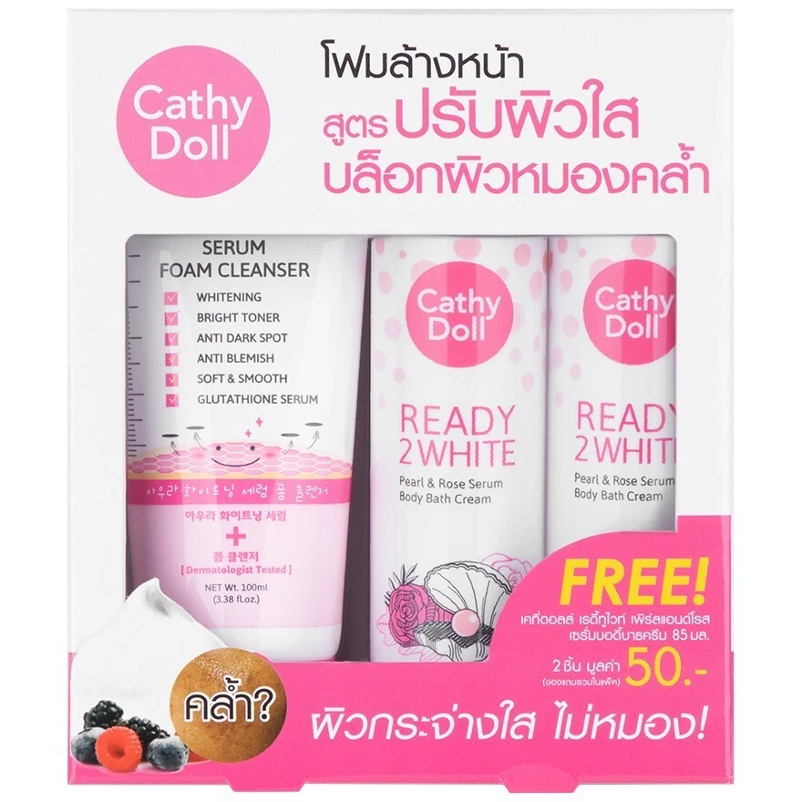 Cathy Doll Set Aura Serum Foam Cleanser 100ml+Pearl & Rose Body Bath Cream 85ml