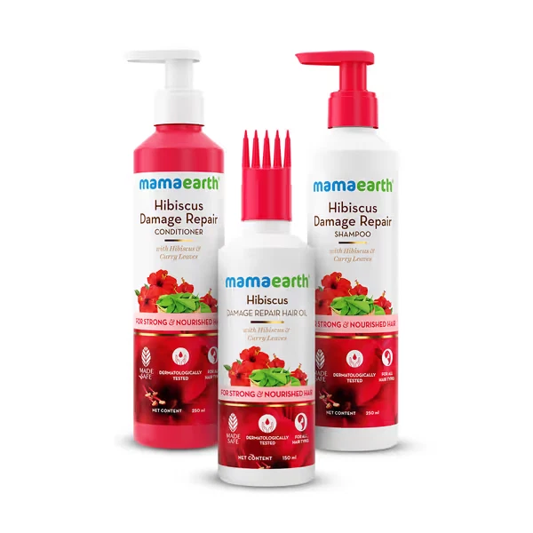 Mamaearth Hibiscus Damage Repair Kit of Hair Oil + Shampoo + Conditioner 650ml
