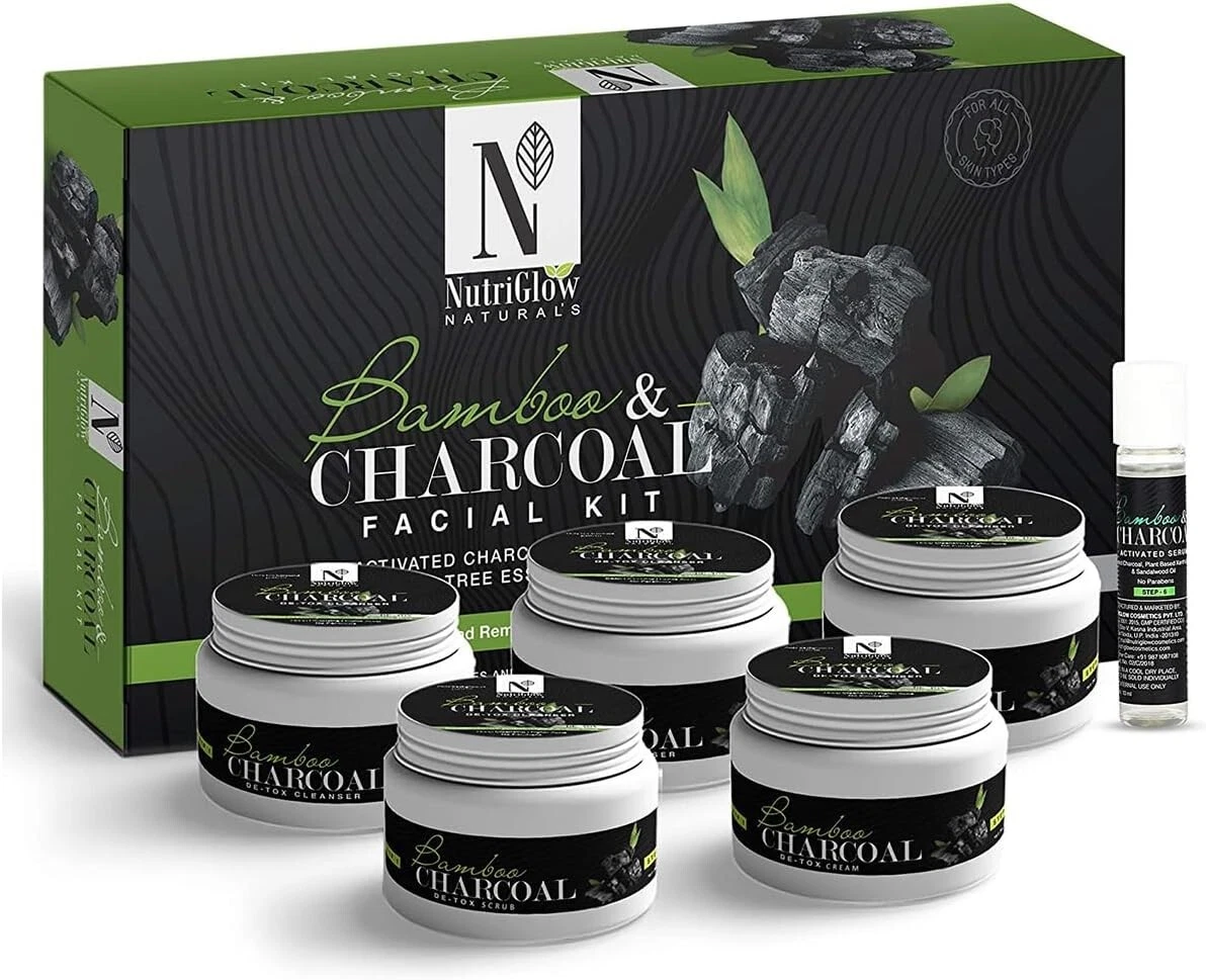 NutriGlow NATURAL'S BAMBOO AND ACTIVATED CHARCOAL FACIAL KIT Deep Cleansing 250g