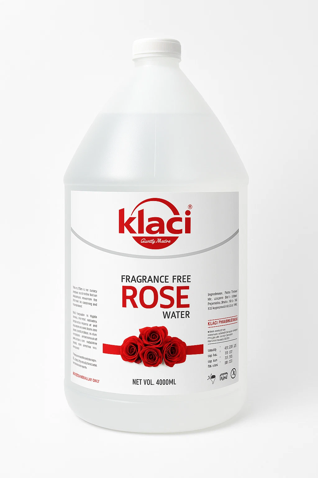 Bulk Rose Water by Klaci 100% Pure Fragrance Free Skin Toner, Acne Care 4 Litre