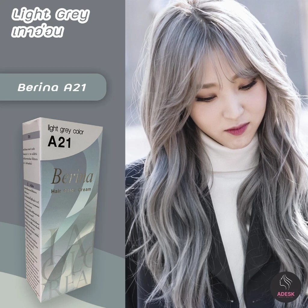 Berina Best Hair Dye Color Cream A21 Light Grey Gray Long Lasting Permanent