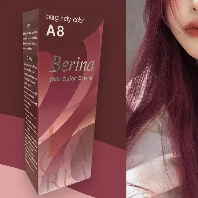Berina A8 Burgundy Long Lasting Hair Colour Cream for All Hair Types 60ml