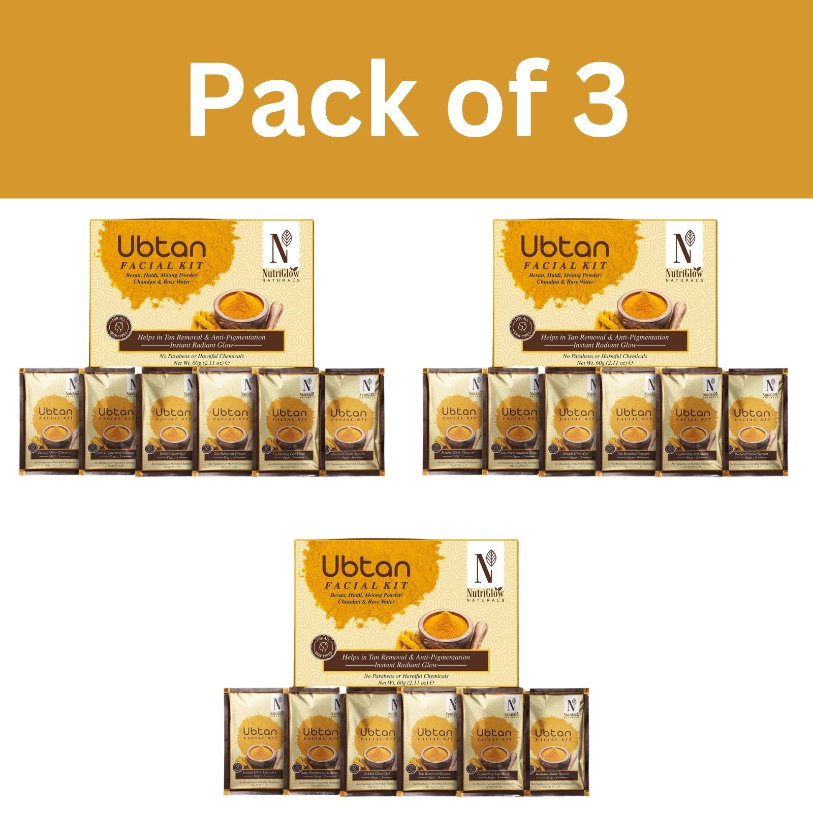 NutriGlow NATURAL'S Ubtan Facial Kit For Glowing Skin,Tan Removal With Haldi 60g