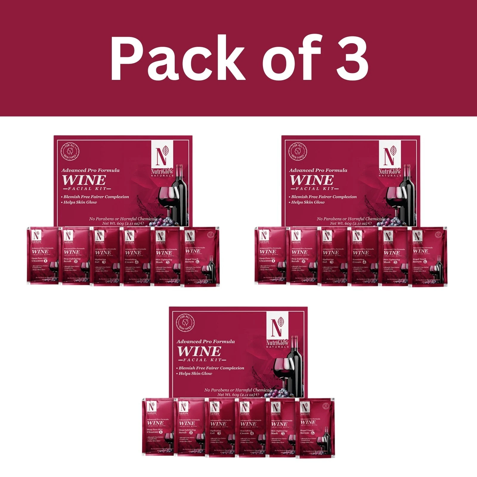 NUTRIGLOW NATURAL'S Advanced Pro Formula Wine Facial Kit For Glowing Skin 60gm